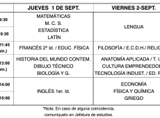 Calendario de exámenes 1º Bach. de septiembre